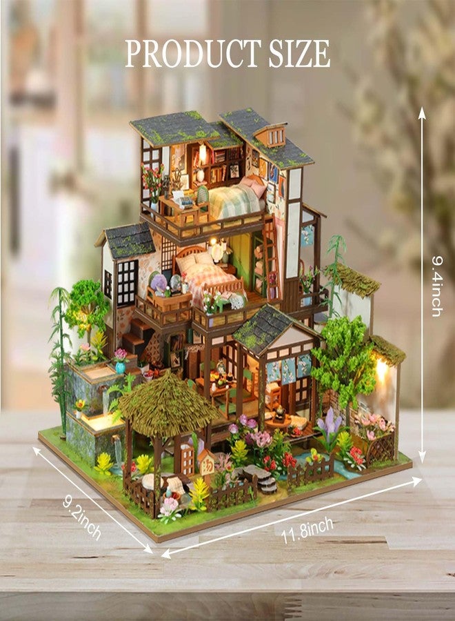 Foyucool Miniature House Kit, Tiny House Kit with Light, DIY Mini House Building Kits for Adults to Building, Unique Gift for Birthday Christmas, Bamboo Spring Courtyard - Image 2